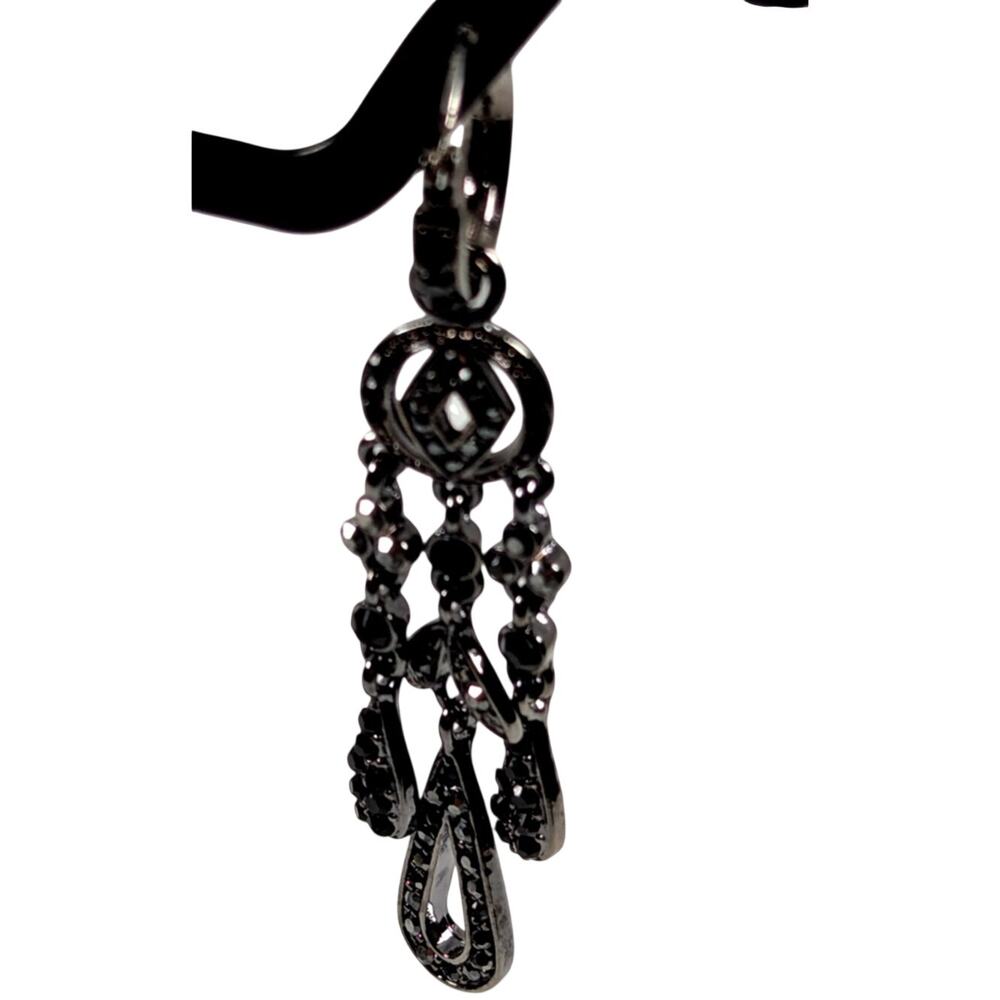 Monet Convertible Chandelier Hoop Earrings Gunmetal Black Rhinestone 2-in-1 EUC